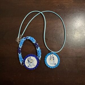 Bluey Bottle Cap Necklace and Bracelet